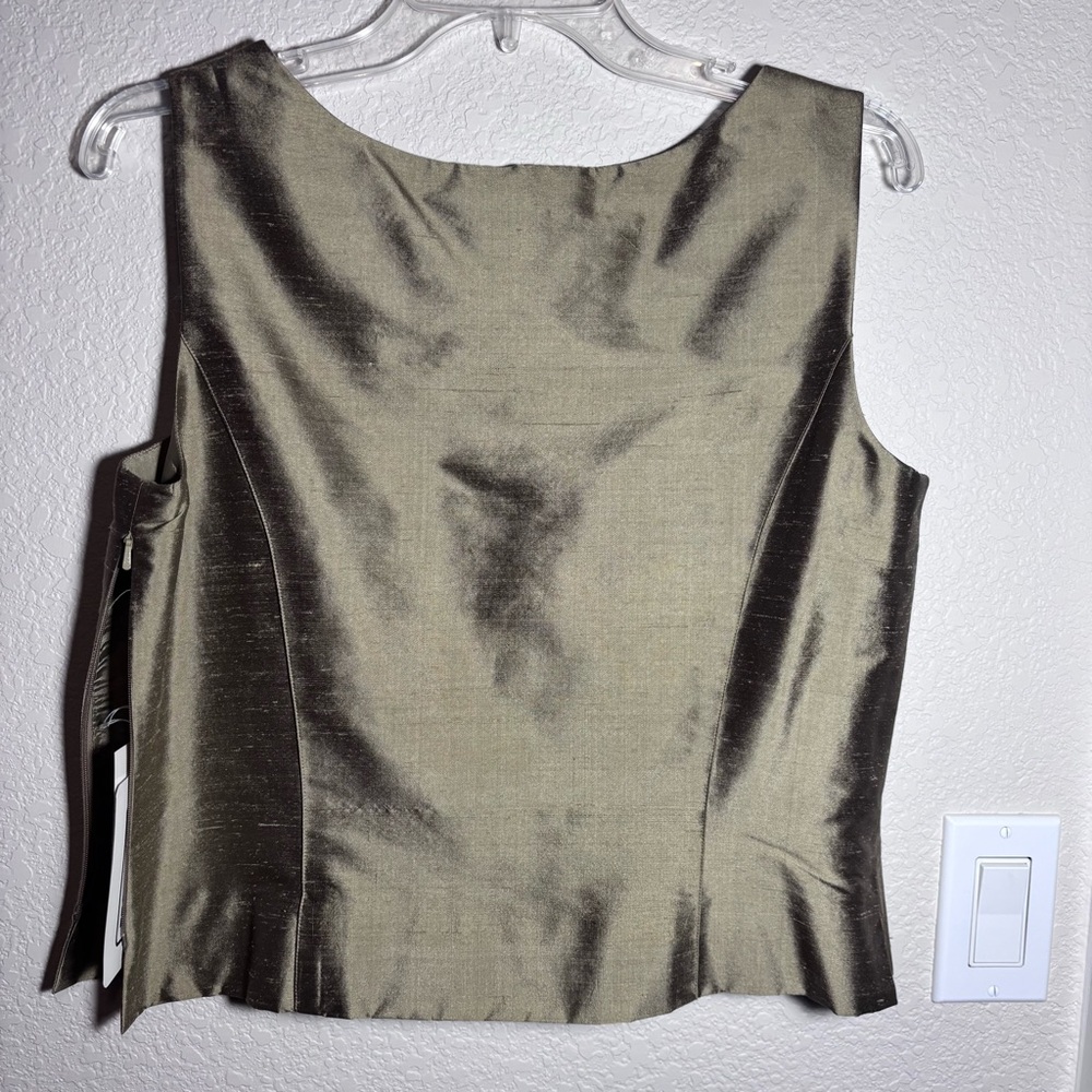 Vintage Carlisle Antique Gold 100% Silk Crop Tank Top And Matching Pencil Skirt - Picture 2 of 9